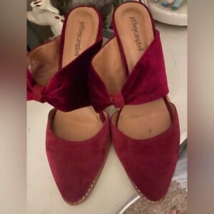 Jeffrey Campbell maroon suede mule with bow